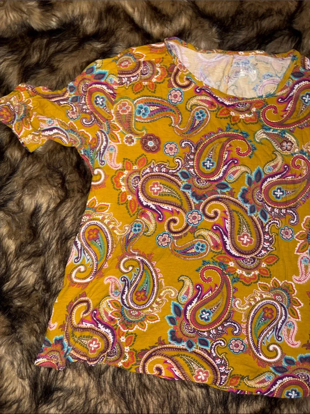 Terra & Sky Women's Colorful Paisley Short Sleeve Boho Casual Top Size 2X